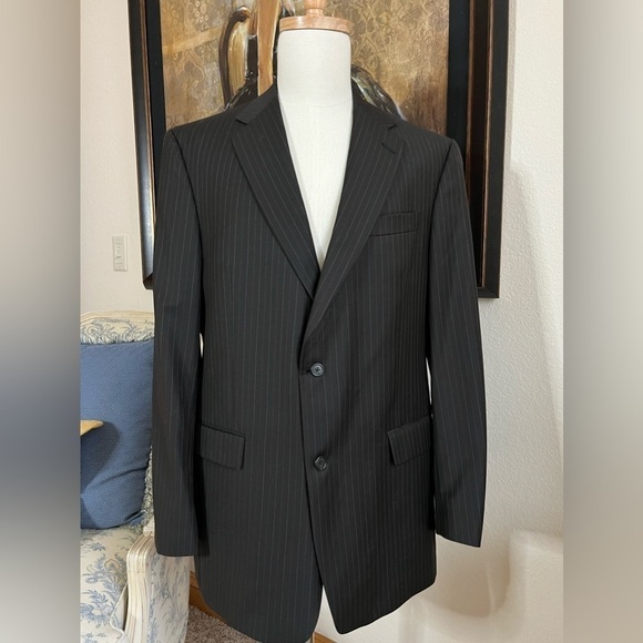Like New Hart Schaffner Marx Charcoal Gray Pinstripe Blazer Size 44L 100% Wool - Picture 1 of 8
